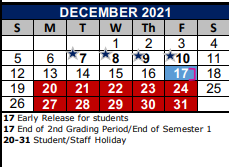 District School Academic Calendar for Dobie Junior High for December 2021
