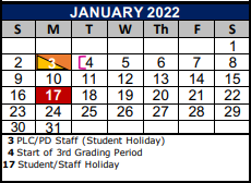 District School Academic Calendar for Wiederstein Elementary School for January 2022