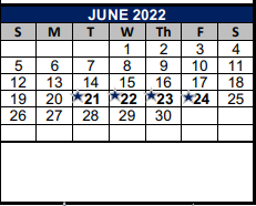 District School Academic Calendar for Wiederstein Elementary School for June 2022