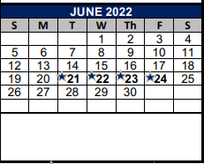 District School Academic Calendar for Ray D Corbett Junior High for June 2022