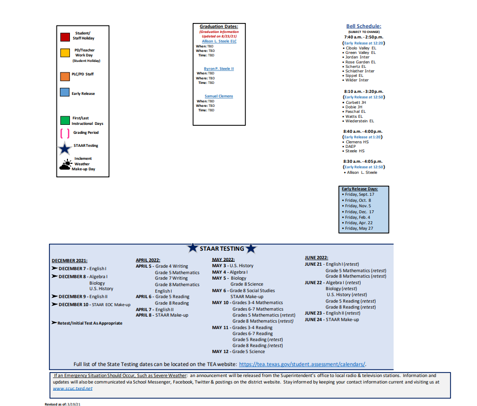 District School Academic Calendar Key for Allison  Steele Enhanced Learning