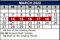 District School Academic Calendar for Watts Elementary School for March 2022