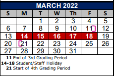 District School Academic Calendar for Wiederstein Elementary School for March 2022