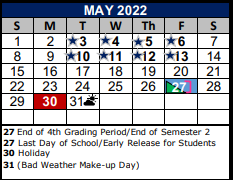 District School Academic Calendar for Norma J Paschal Elementary School for May 2022