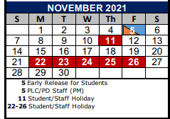District School Academic Calendar for Laura Ingalls Wilder Intermediate for November 2021