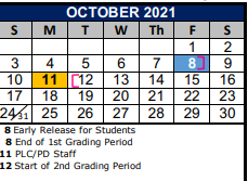 District School Academic Calendar for Wiederstein Elementary School for October 2021