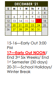 District School Academic Calendar for Eldorado Middle for December 2021