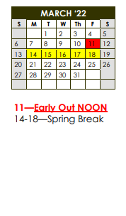 District School Academic Calendar for Eldorado Elementary for March 2022