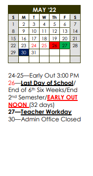 District School Academic Calendar for Eldorado Middle for May 2022