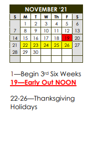 District School Academic Calendar for Eldorado Elementary for November 2021