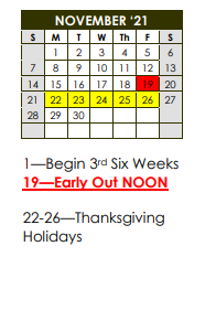 District School Academic Calendar for Eldorado High School for November 2021