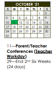 District School Academic Calendar for Eldorado Elementary for October 2021