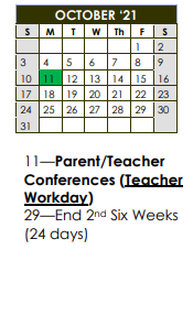 District School Academic Calendar for Eldorado High School for October 2021