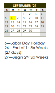 District School Academic Calendar for Eldorado Middle for September 2021