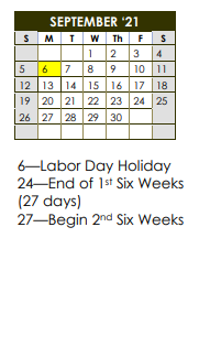 District School Academic Calendar for Eldorado High School for September 2021