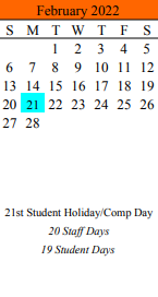 District School Academic Calendar for Schulenburg Secondary for February 2022