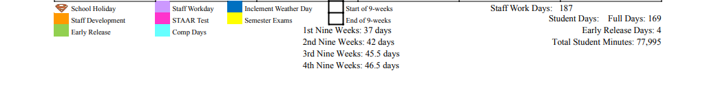 District School Academic Calendar Key for Schulenburg Secondary