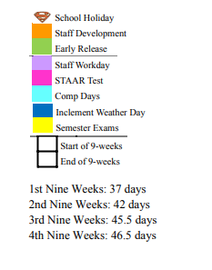 District School Academic Calendar Legend for Schulenburg Elementary
