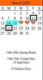 District School Academic Calendar for Schulenburg Elementary for March 2022
