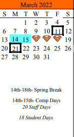 District School Academic Calendar for Schulenburg Secondary for March 2022