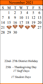 District School Academic Calendar for Schulenburg Secondary for November 2021
