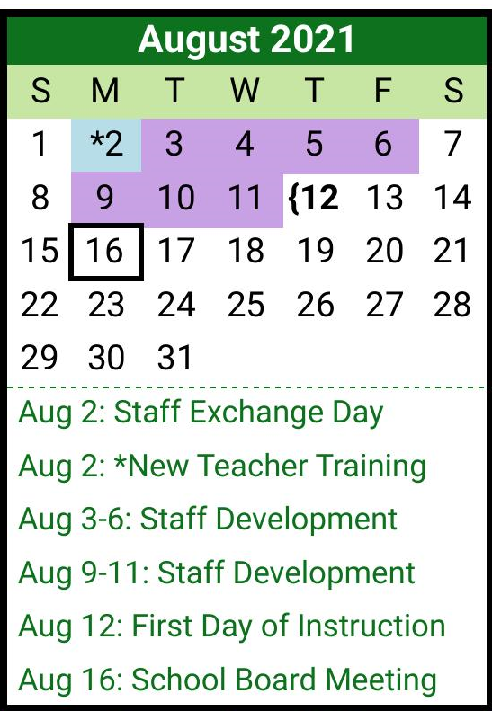 District School Academic Calendar for Scurry-rosser Middle for August 2021
