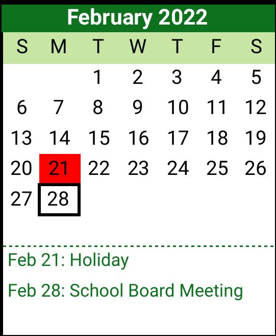 District School Academic Calendar for Scurry-rosser Alter for February 2022