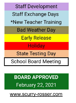 District School Academic Calendar Legend for Scurry-rosser Elementary