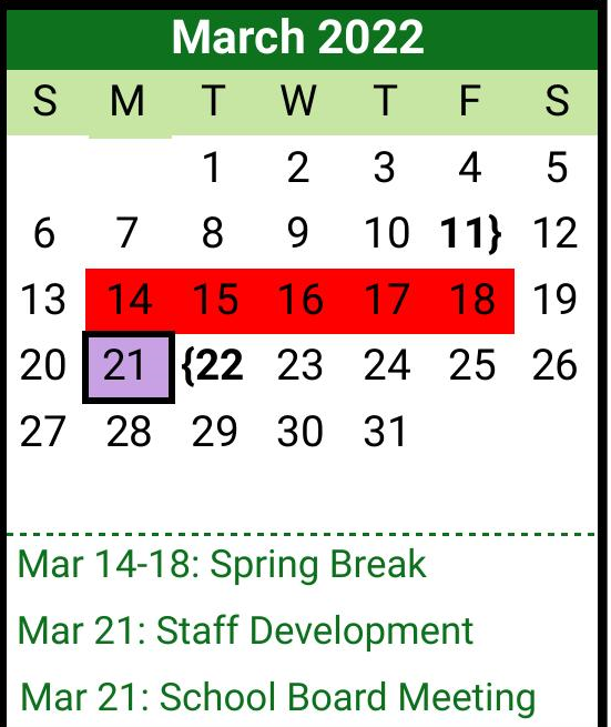 District School Academic Calendar for Scurry-rosser Alter for March 2022