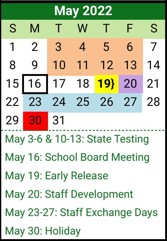 District School Academic Calendar for Scurry-rosser High School for May 2022