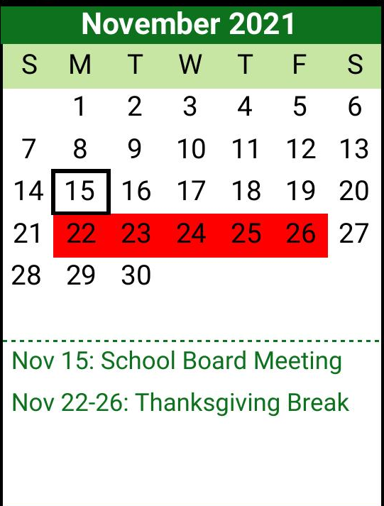 District School Academic Calendar for Scurry-rosser Alter for November 2021