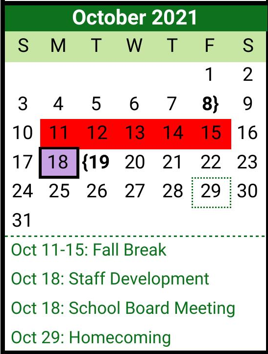 District School Academic Calendar for Scurry-rosser High School for October 2021