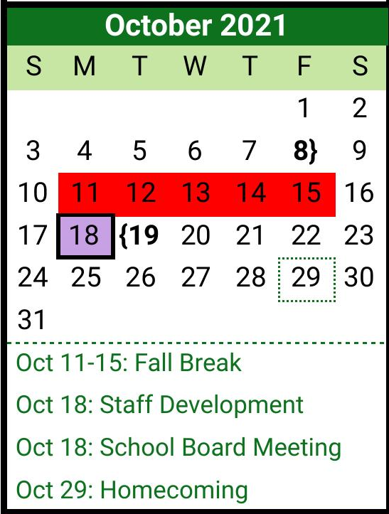 District School Academic Calendar for Scurry-rosser Middle for October 2021