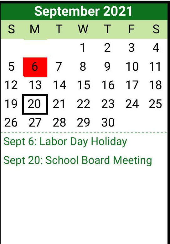 District School Academic Calendar for Scurry-rosser Alter for September 2021