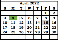 District School Academic Calendar for Choices Alternative High School for April 2022