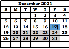 District School Academic Calendar for Choices Alternative High School for December 2021