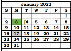 District School Academic Calendar for Choices Alternative High School for January 2022