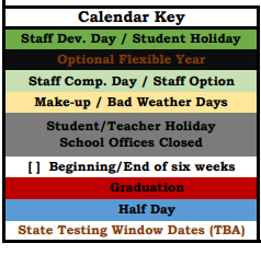 District School Academic Calendar Legend for Seagraves Elementary