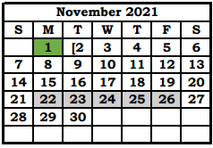 District School Academic Calendar for Choices Alternative High School for November 2021