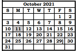 District School Academic Calendar for Seagraves Junior High for October 2021