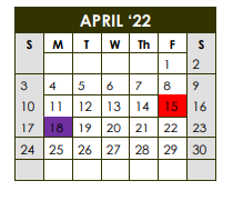 District School Academic Calendar for Sealy High School for April 2022