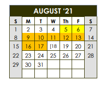 District School Academic Calendar for Selman Int for August 2021