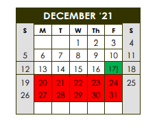 District School Academic Calendar for Sealy J H for December 2021