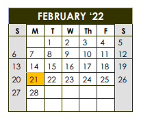District School Academic Calendar for Selman Int for February 2022