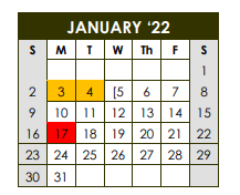 District School Academic Calendar for Sealy J H for January 2022