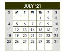 District School Academic Calendar for Sealy J H for July 2021