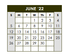 District School Academic Calendar for Sealy J H for June 2022