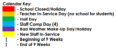 District School Academic Calendar Legend for Selman Elementary