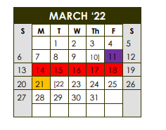 District School Academic Calendar for Sealy J H for March 2022