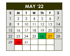 District School Academic Calendar for Sealy J H for May 2022